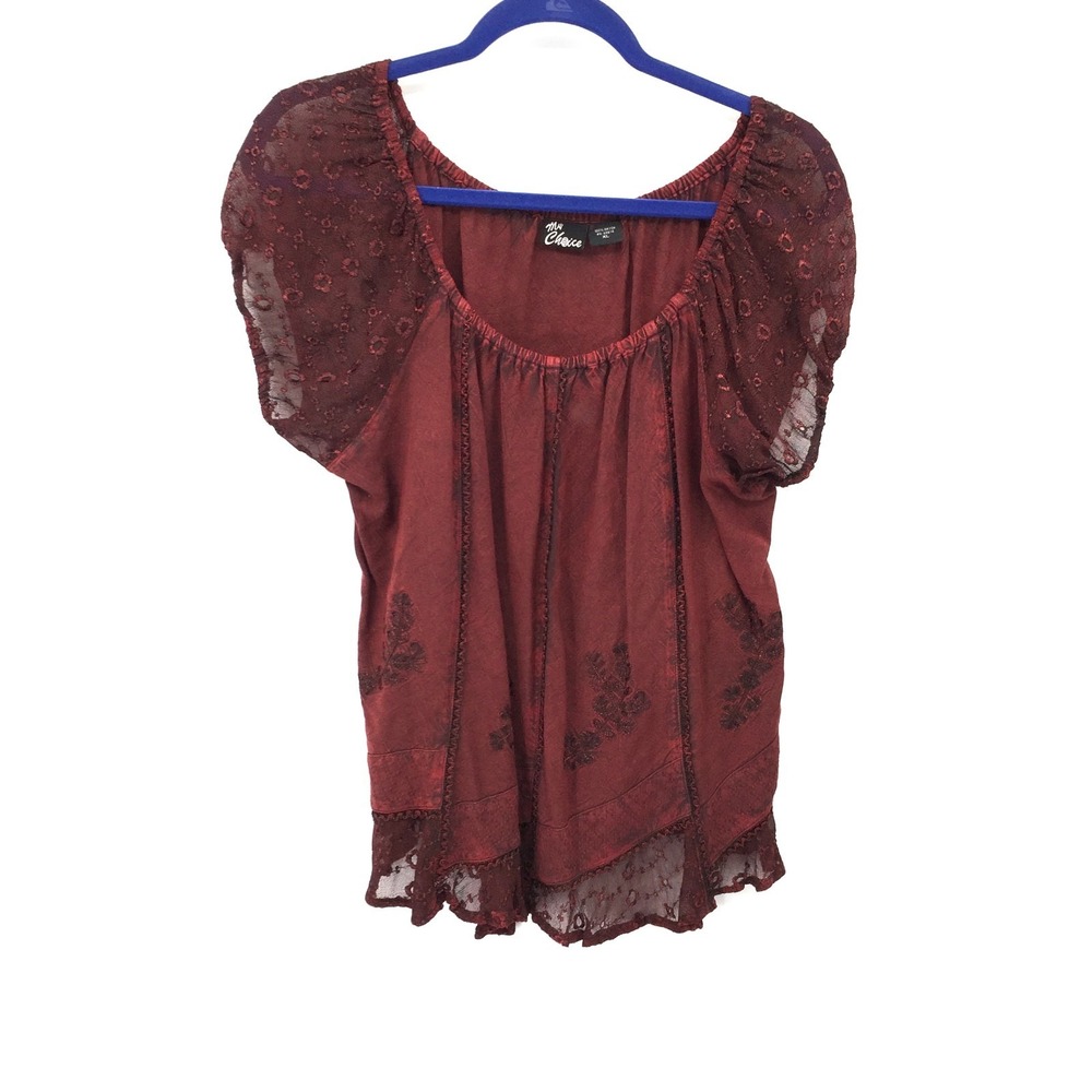 My Choice Dark Red off shoulder top embroidered fairycore boho Mori kei folk XL